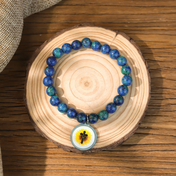 Christianartworkshop NFC-Enabled Natural Stone Bible Verse Bracelet: Tap to Receive Daily Jesus’ Word - Blue & Cross B - image 14