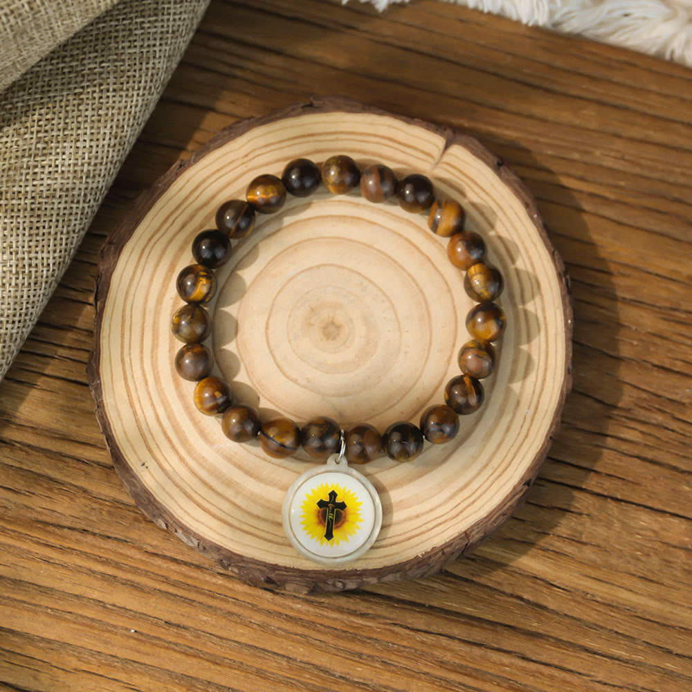 Christianartworkshop NFC-Enabled Natural Stone Bible Verse Bracelet: Tap to Receive Daily Jesus’ Word - Brown & Cross B - image 14