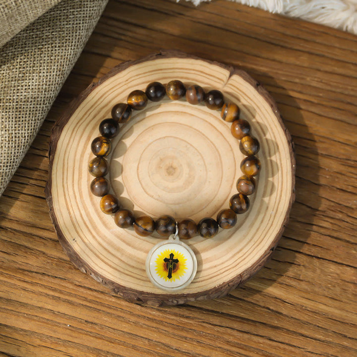 Christianartworkshop NFC-Enabled Natural Stone Bible Verse Bracelet: Tap to Receive Daily Jesus’ Word - Brown & Cross B - image 14