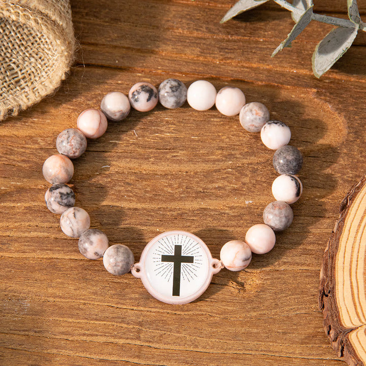 Christianartworkshop NFC-Enabled Natural Stone Bible Verse Bracelet: Tap to Receive Daily Jesus’ Word - Grey & Cross B - image 18