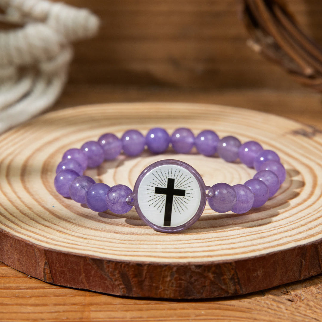 Christianartworkshop NFC-Enabled Natural Stone Bible Verse Bracelet: Tap to Receive Daily Jesus’ Word - Purple & Cross A - image 5