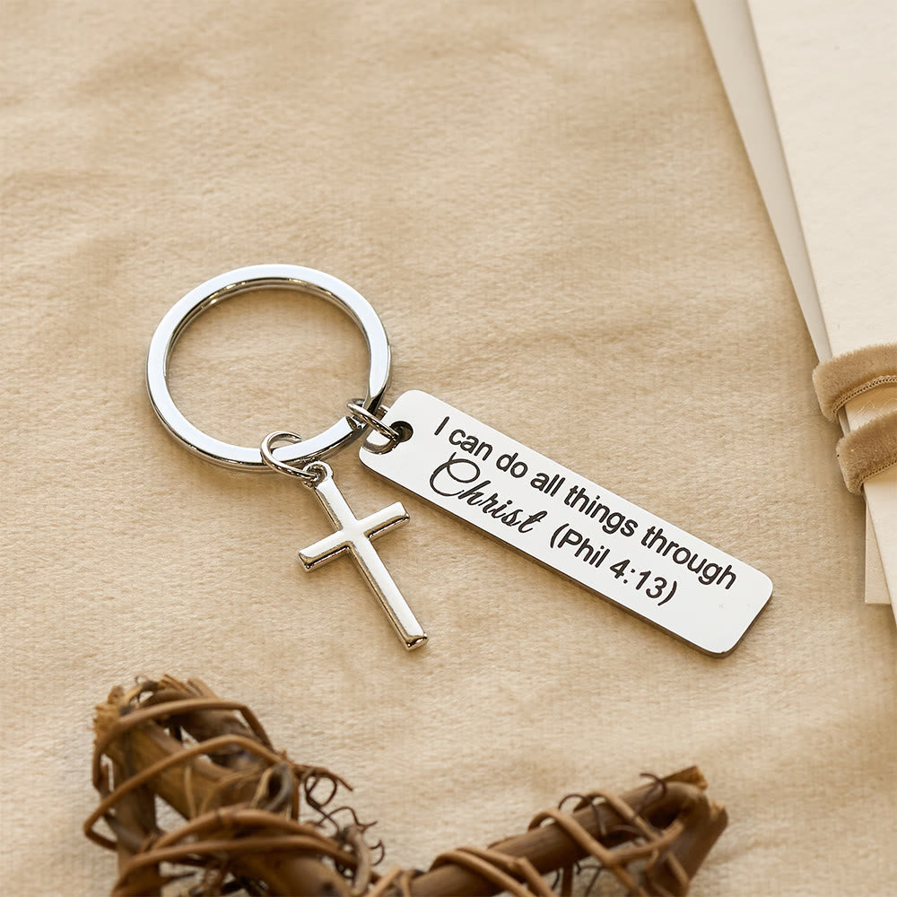 Christianartworkshop Engraved Bible Verse Keychain with Cross Charm: Carry Jesus’ Promises Wherever You Go - Phil 4:13 - image 4