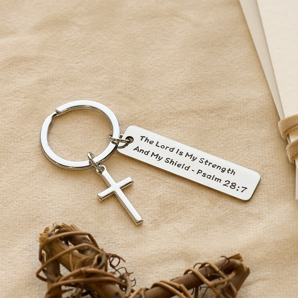 Christianartworkshop Engraved Bible Verse Keychain with Cross Charm: Carry Jesus’ Promises Wherever You Go - Psalm 28:7 - image 8