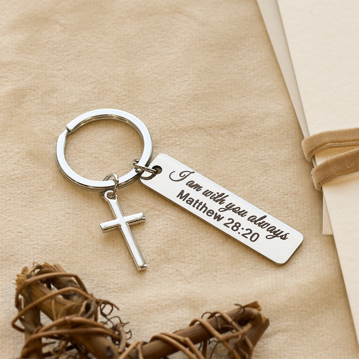 Christianartworkshop Engraved Bible Verse Keychain with Cross Charm: Carry Jesus’ Promises Wherever You Go - Mattew 28:20 - image 6