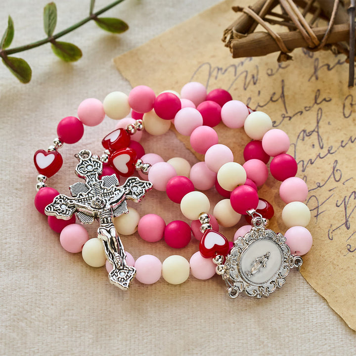 Christianartworkshop Our Lady Crucifix Pink Rosary with Heart Accents: Embody Sacred Love and Gentle Devotion - image 5