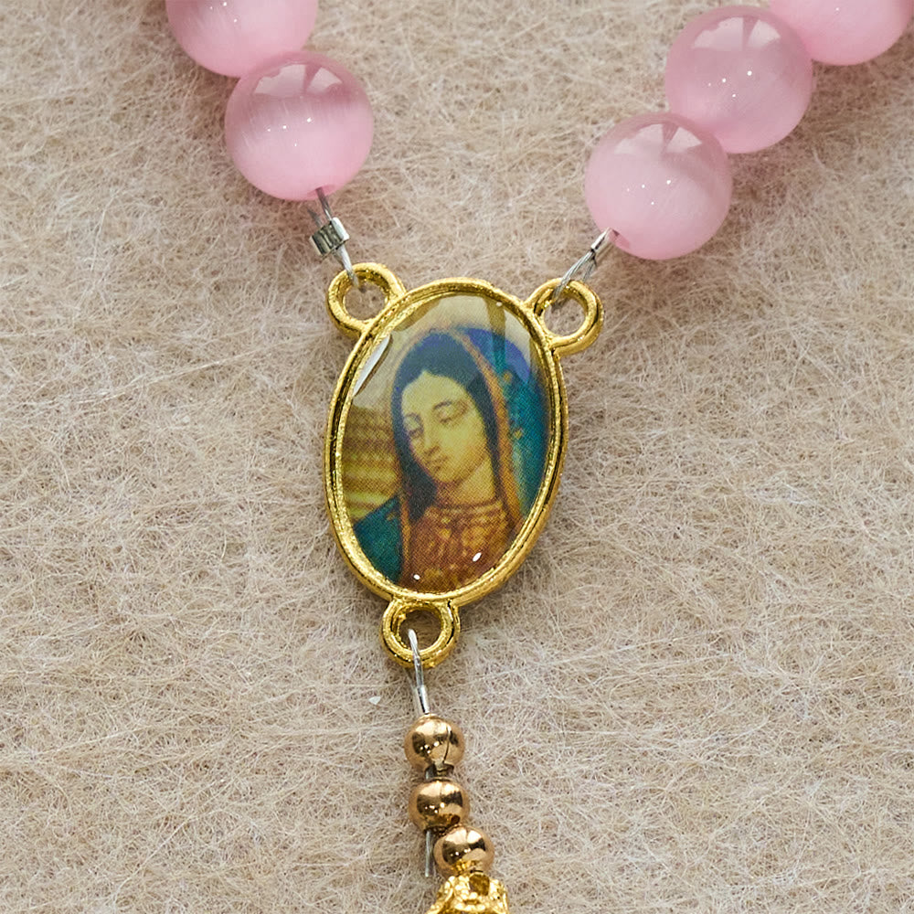 Christianartworkshop Pink Cat’s Eye & Acrylic Bead Our Lady Rosary: Embody Sacred Love and Gentle Devotion - image 8