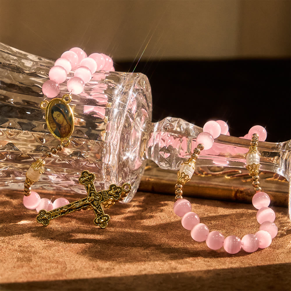 Christianartworkshop Pink Cat’s Eye & Acrylic Bead Our Lady Rosary: Embody Sacred Love and Gentle Devotion - image 6