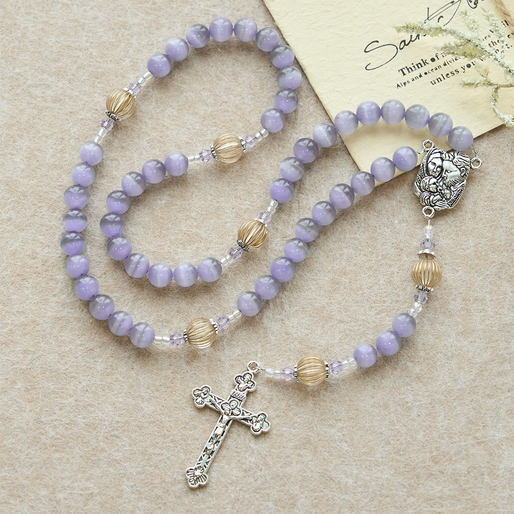 Christianartworkshop Purple Cat’s Eye & Champagne Lantern Bead Holy Family Rosary: Embody Serene Devotion - image 3