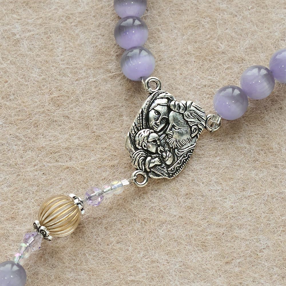 Christianartworkshop Purple Cat’s Eye & Champagne Lantern Bead Holy Family Rosary: Embody Serene Devotion - image 7