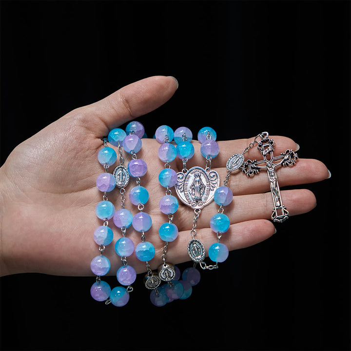 Christianartworkshop Blue-Purple Glass Bead Our Lady Rosary: Embody Sacred Love and Serene Devotion - image 1