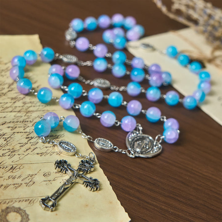 Christianartworkshop Blue-Purple Glass Bead Our Lady Rosary: Embody Sacred Love and Serene Devotion - Our Lady & Crucifix - image 0