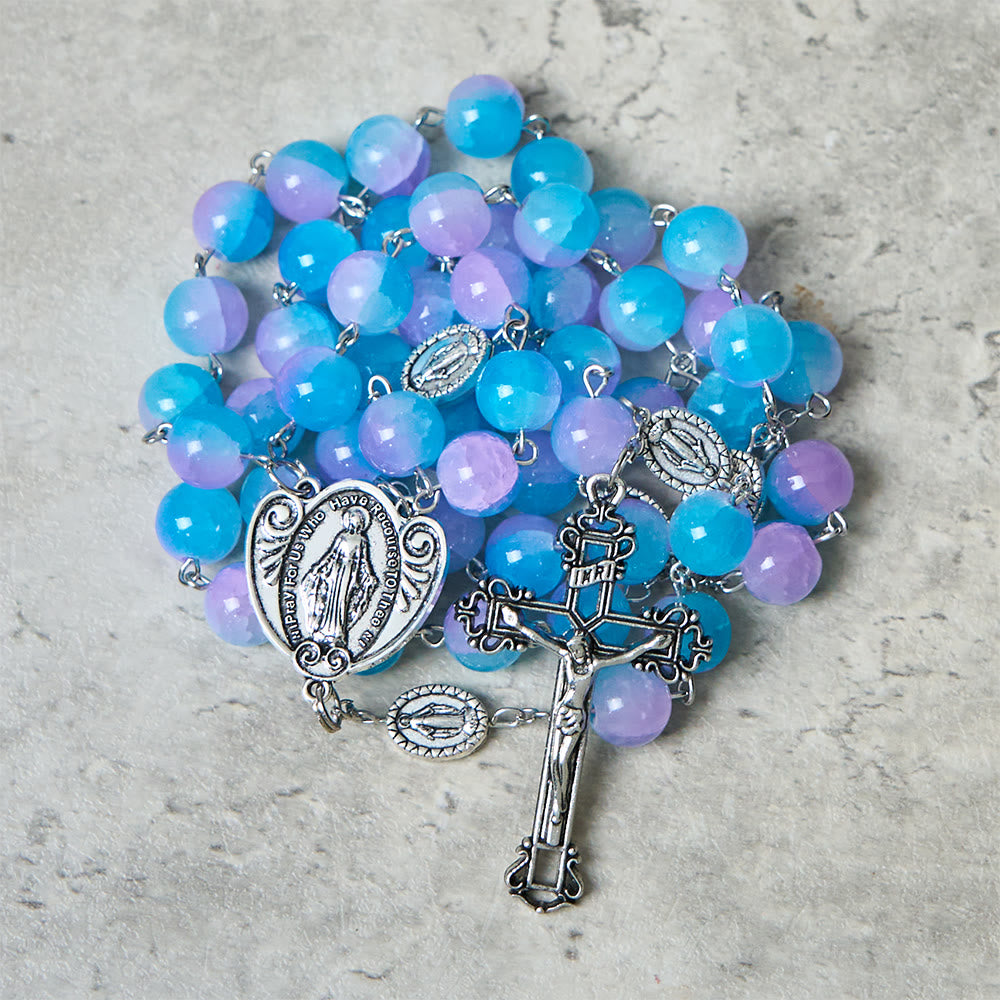 Christianartworkshop Blue-Purple Glass Bead Our Lady Rosary: Embody Sacred Love and Serene Devotion - image 3