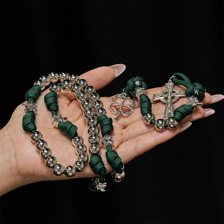 Christianartworkshop Four-Leaf Clover Crucifix Paracord Rosary: Embody Sacred Strength and Devotion - image 1