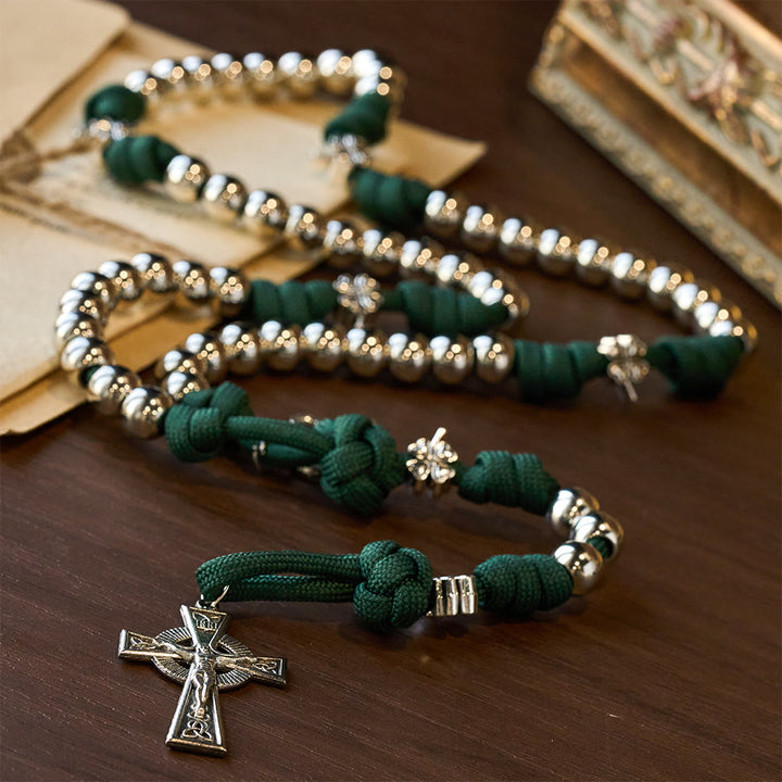 Christianartworkshop Four-Leaf Clover Crucifix Paracord Rosary: Embody Sacred Strength and Devotion - image 2