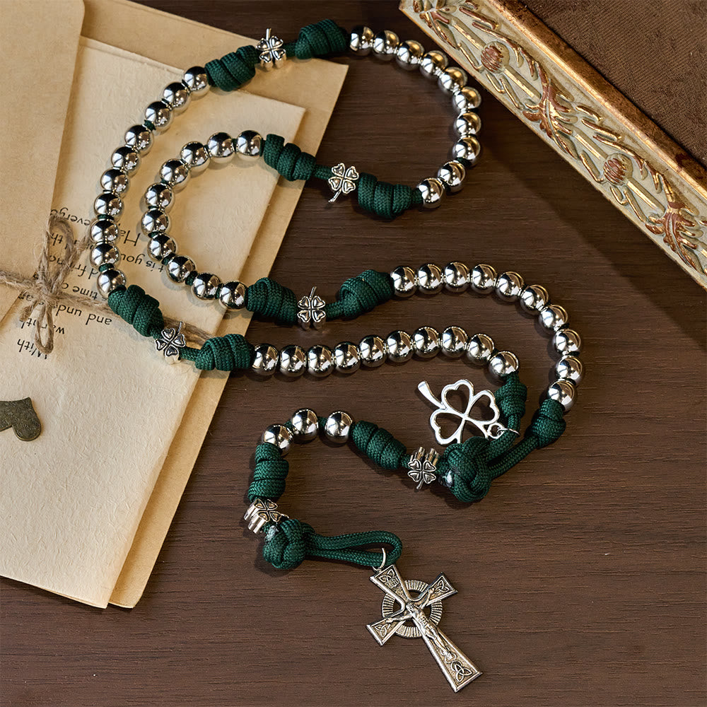 Christianartworkshop Four-Leaf Clover Crucifix Paracord Rosary: Embody Sacred Strength and Devotion - image 4