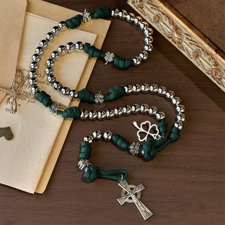 Christianartworkshop Four-Leaf Clover Crucifix Paracord Rosary: Embody Sacred Strength and Devotion - image 4