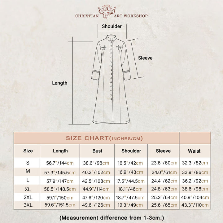 Christianartworkshop Ceremonial Black and White Stand Collar Clergy Robe with Belt & Cross Motifs - image 1