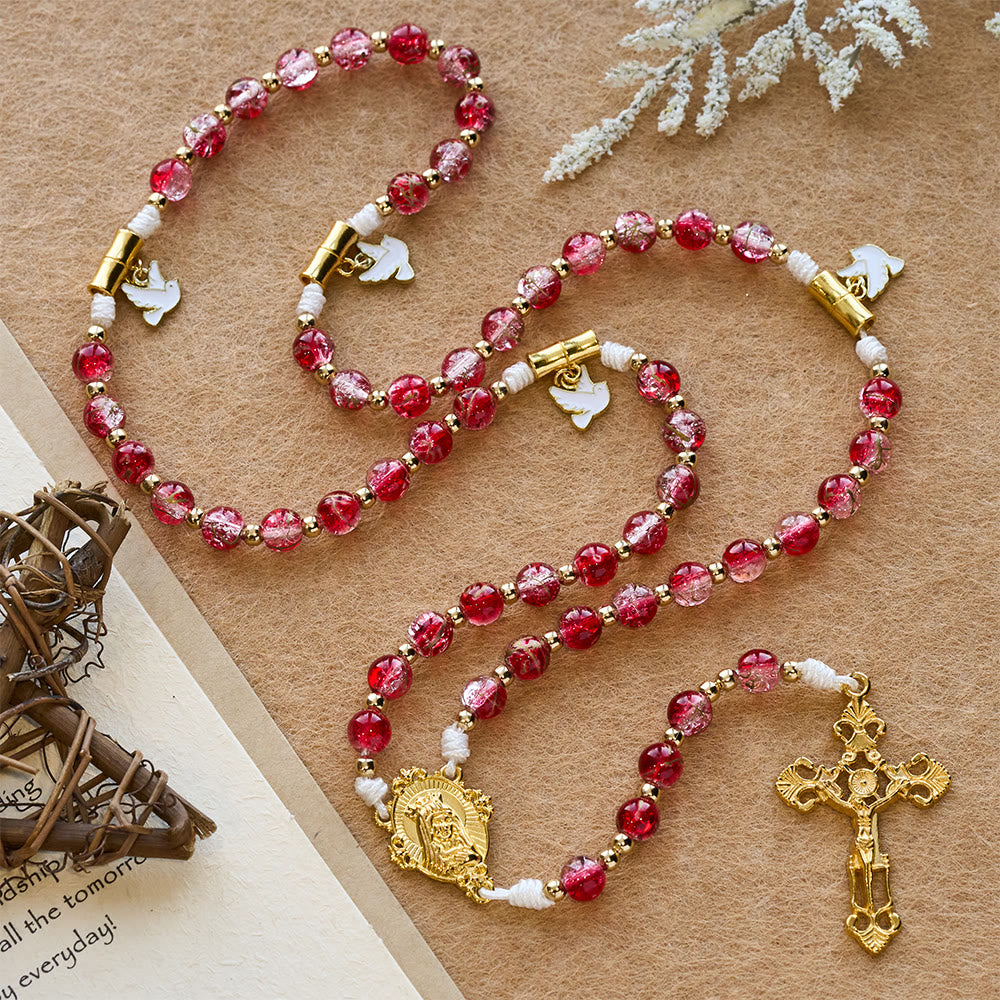 Christianartworkshop Red Glass Bead Holy Spirit Dove Our Lady Rosary: Embody Sacred Love and Vibrant Devotion - Our Lady & Crucifix - image 0