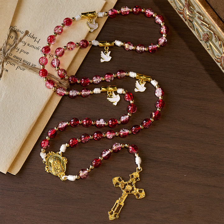 Christianartworkshop Red Glass Bead Holy Spirit Dove Our Lady Rosary: Embody Sacred Love and Vibrant Devotion - image 8