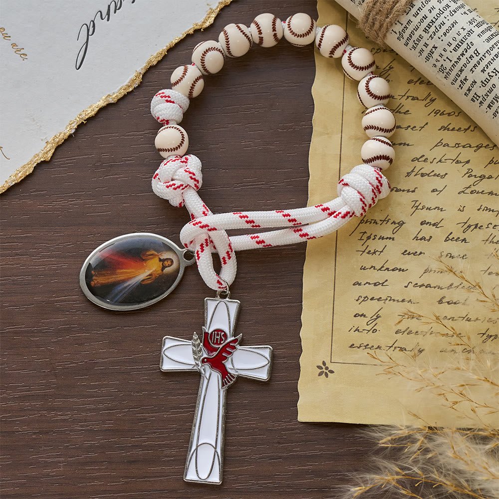 Christianartworkshop Baseball Bead Pocket Rosary with Dove Crucifix & Divine Mercy Medal - image 5