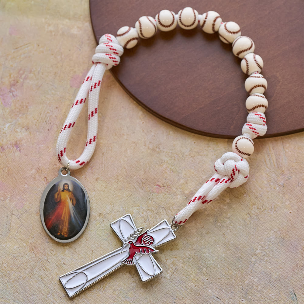 Christianartworkshop Baseball Bead Pocket Rosary with Dove Crucifix & Divine Mercy Medal - Jesus & Cross - image 0