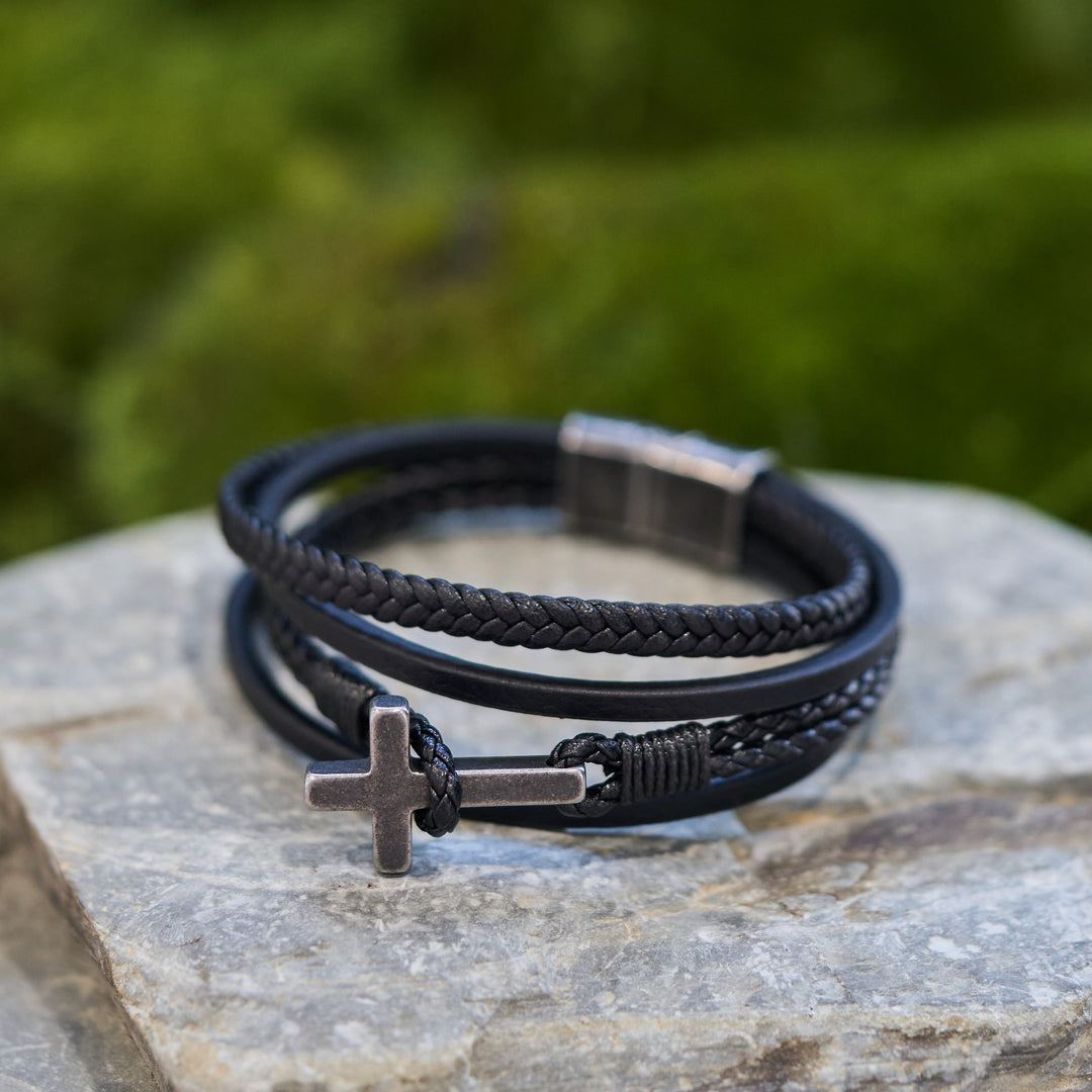 Christianartworkshop Tri - Color Stainless Steel Cross & Braided Leather Fashion Bracelet - image 24