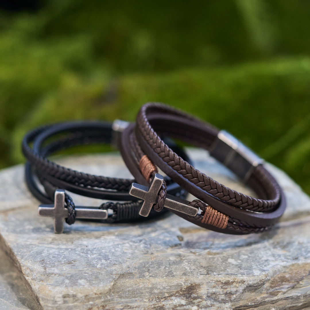 Christianartworkshop Tri - Color Stainless Steel Cross & Braided Leather Fashion Bracelet - image 25