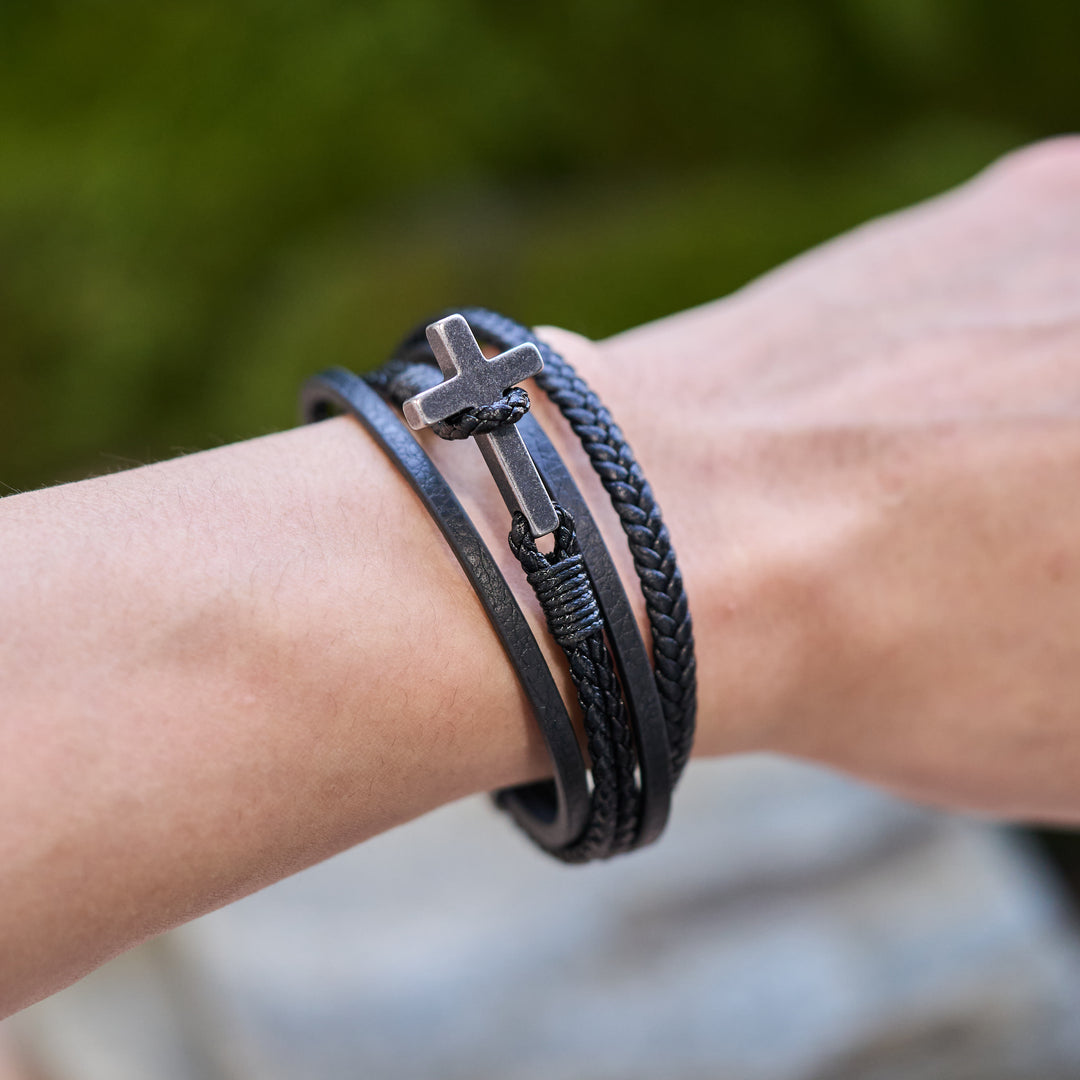 Christianartworkshop Tri - Color Stainless Steel Cross & Braided Leather Fashion Bracelet - image 19