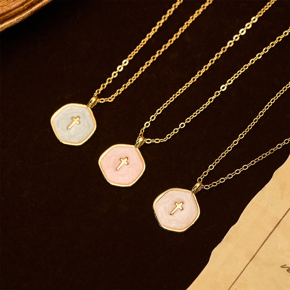 Christianartworkshop Geometric Cross Pendant Necklace in Pastel Hues - image 0