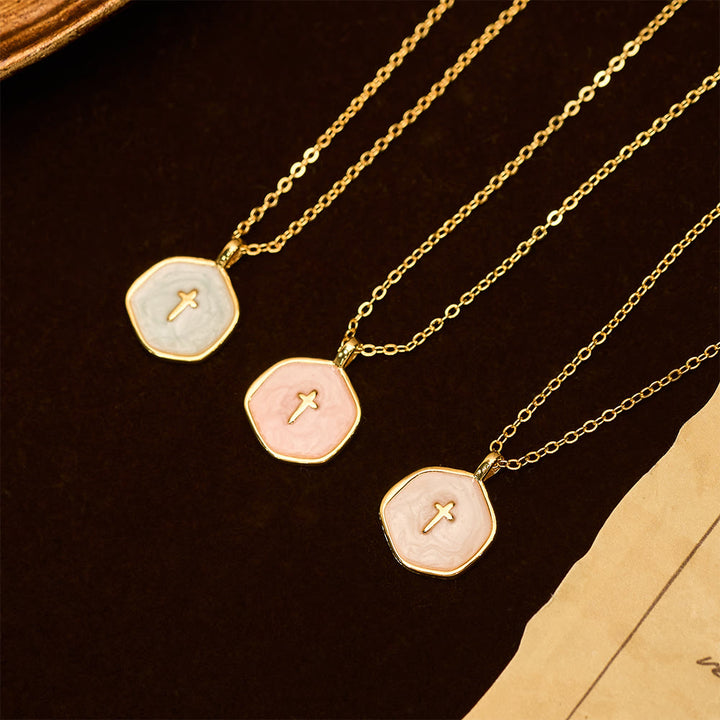 Christianartworkshop Geometric Cross Pendant Necklace in Pastel Hues - image 0