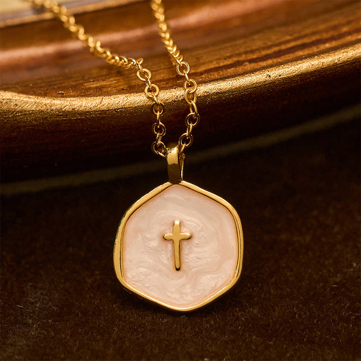 Christianartworkshop Geometric Cross Pendant Necklace in Pastel Hues - White - image 1