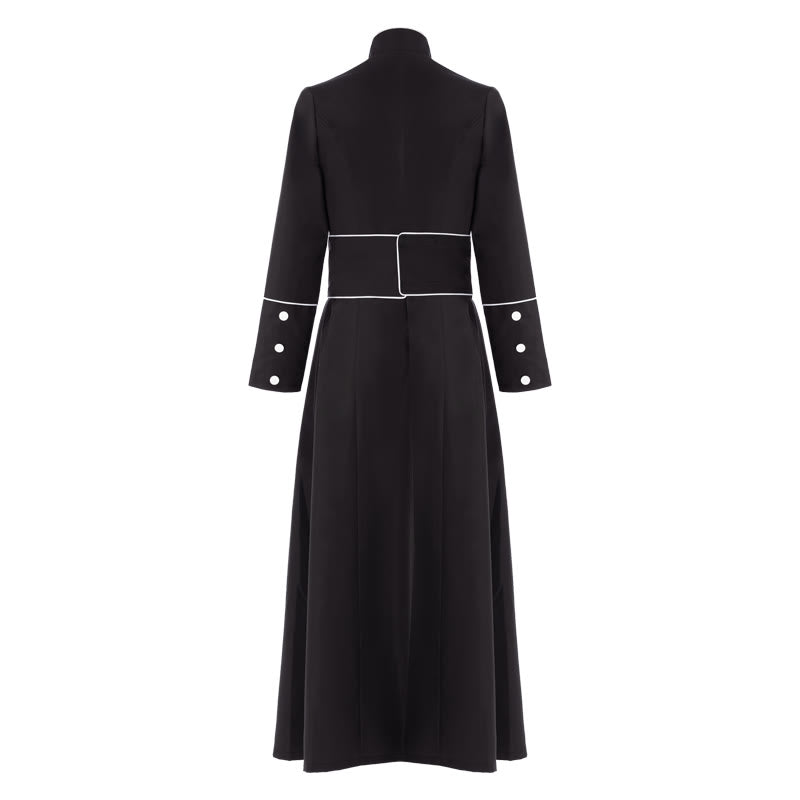 Christianartworkshop Ceremonial Black and White Stand Collar Clergy Robe Cassock with Belt & Cross Motifs - image 6