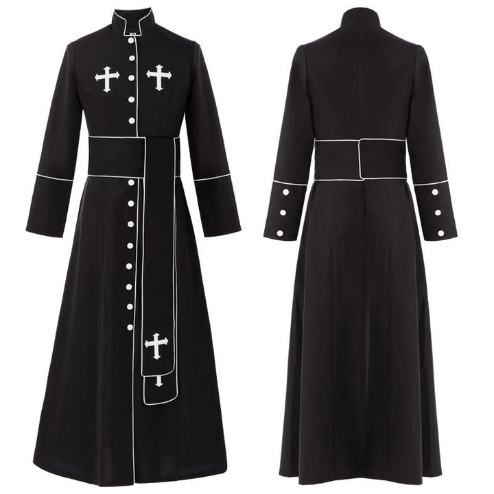 Christianartworkshop Ceremonial Black and White Stand Collar Clergy Robe with Belt & Cross Motifs - Black - 2XL - image 4