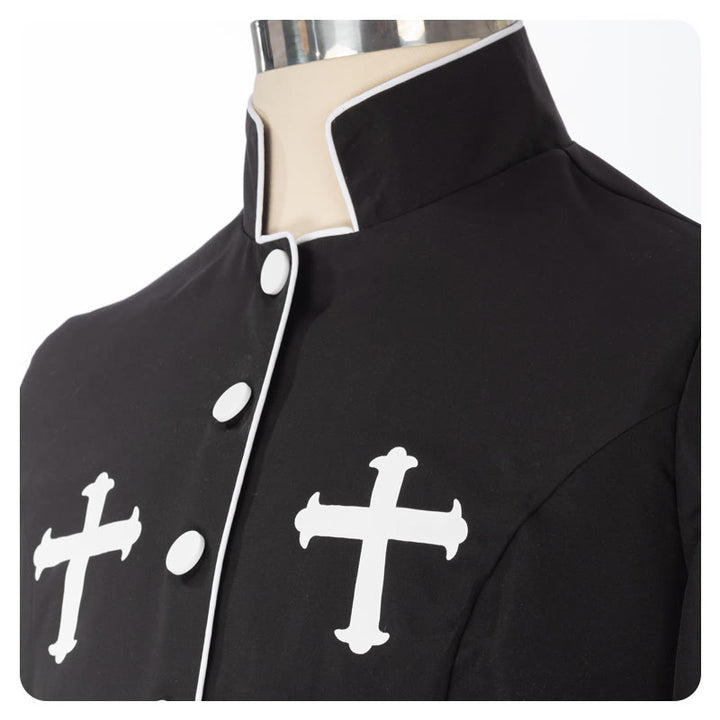 Christianartworkshop Ceremonial Black and White Stand Collar Clergy Robe with Belt & Cross Motifs - image 8
