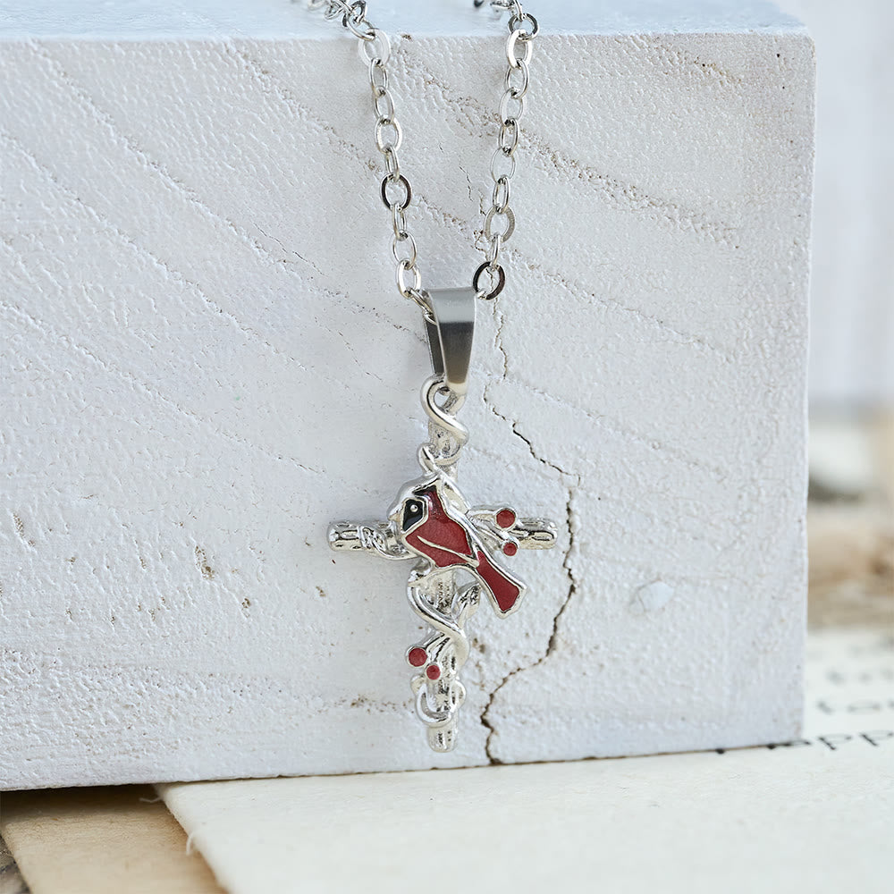Christianartworkshop Crafted Cardinal Necklace Cross Pendant Red Bird Necklace - image 4
