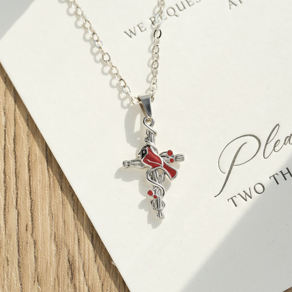 Christianartworkshop Crafted Cardinal Necklace Cross Pendant Red Bird Necklace - image 1