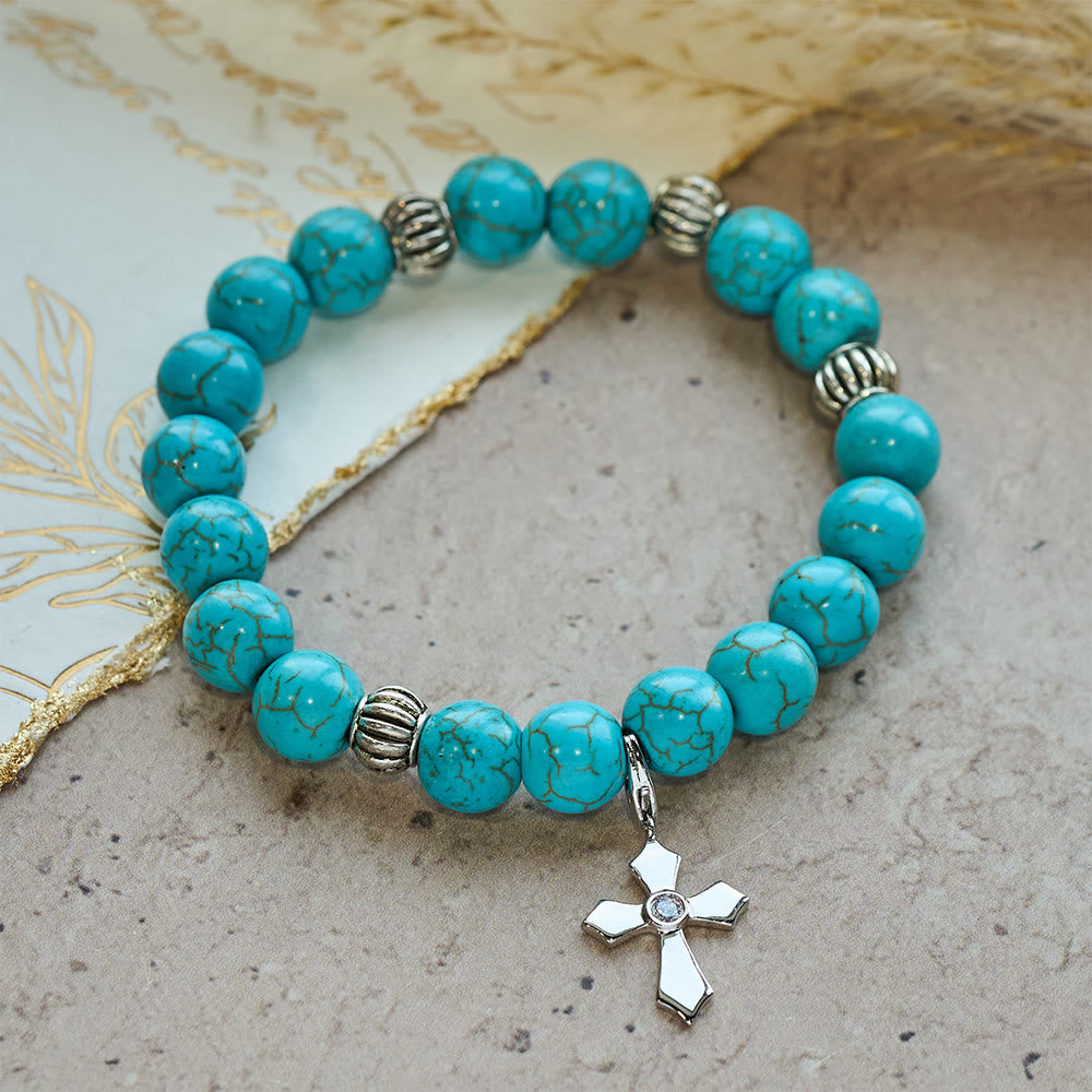 Christianartworkshop Hand-Crafted Turquoise Beaded Cross Pendant Bracelet - image 1