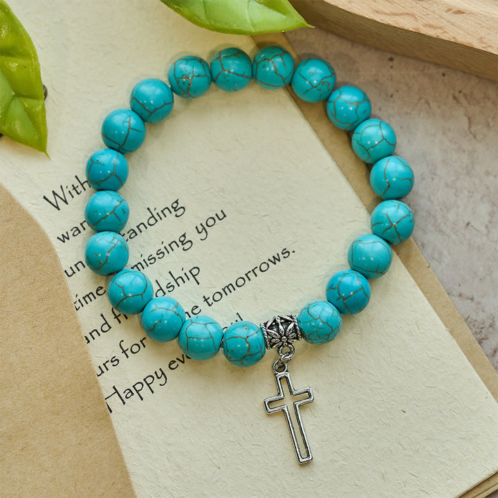 Christianartworkshop 10mm Turquoise Beads Christian Cross Bracelet - image 5