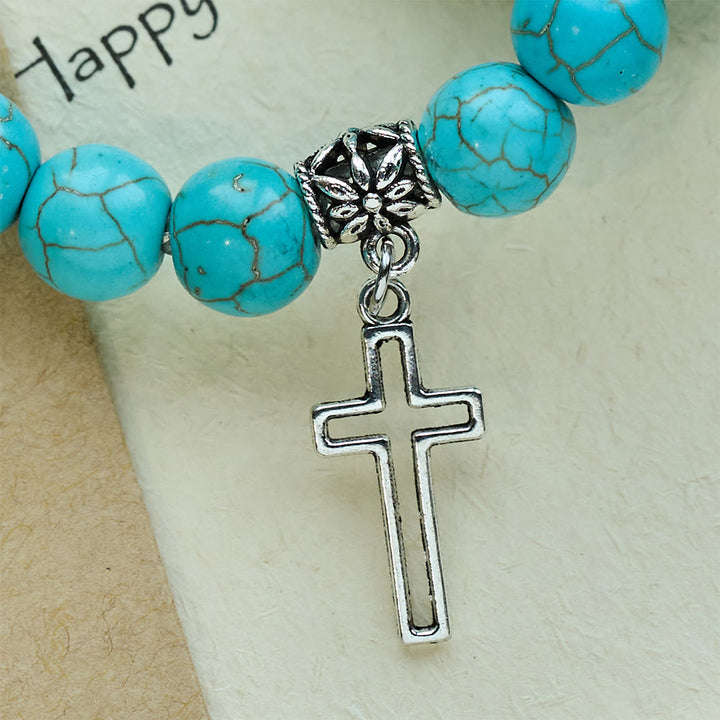 Christianartworkshop 10mm Turquoise Beads Christian Cross Bracelet - image 6