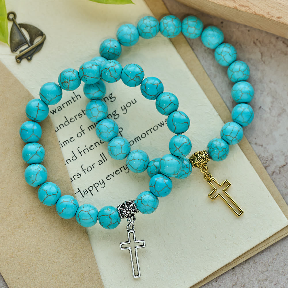 Christianartworkshop 10mm Turquoise Beads Christian Cross Bracelet - image 8