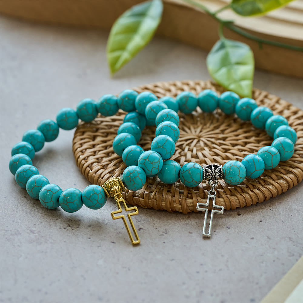 Christianartworkshop 10mm Turquoise Beads Christian Cross Bracelet - image 2