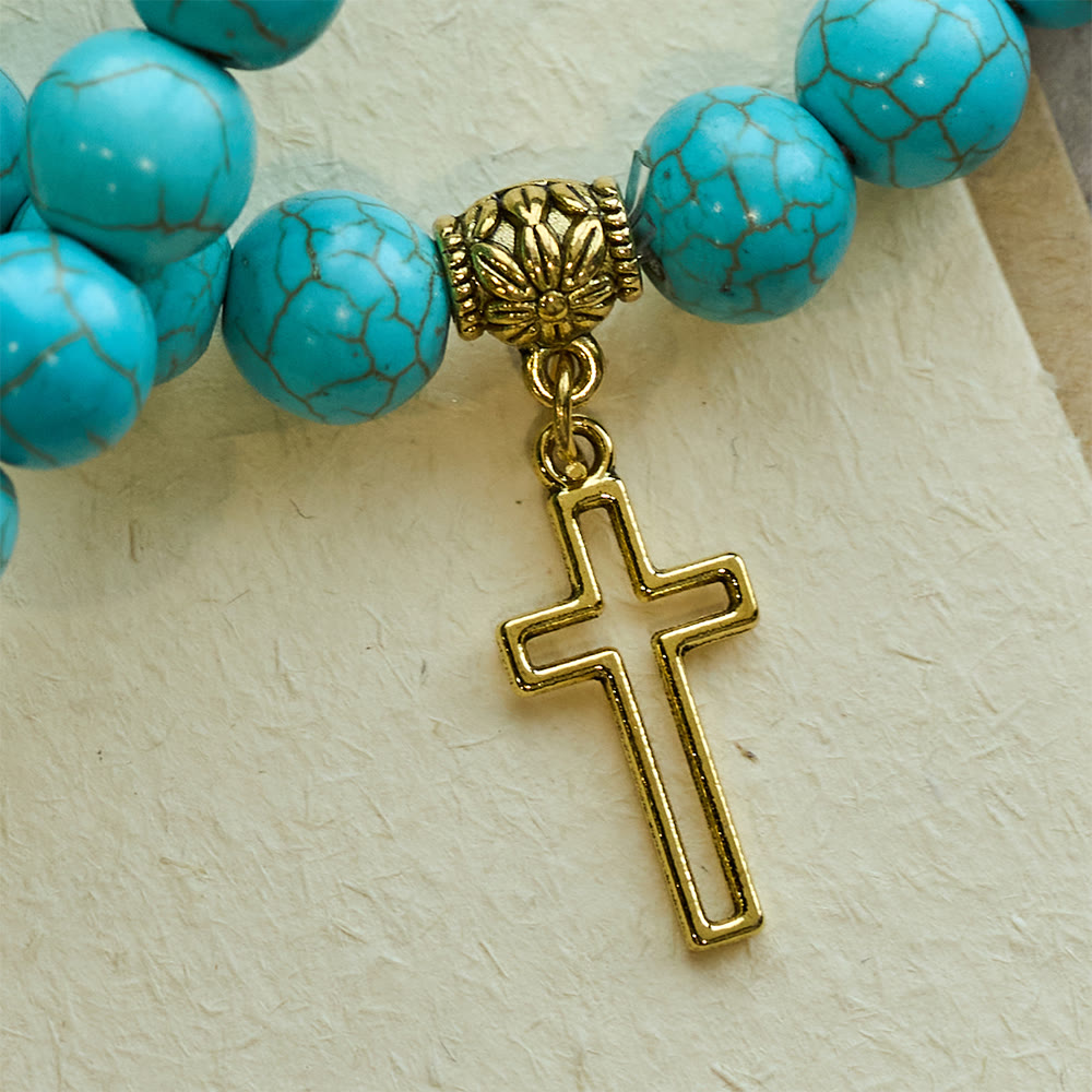 Christianartworkshop 10mm Turquoise Beads Christian Cross Bracelet - image 4
