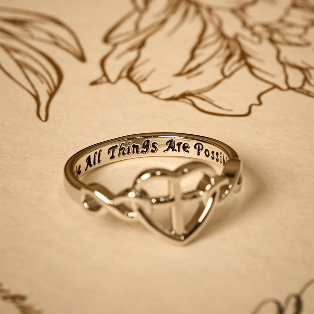 Christianartworkshop Heart Cross Faith - Bonded Ring: With God, All Things Are Possible - image 2