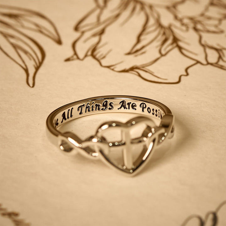 Christianartworkshop Heart Cross Faith - Bonded Ring: With God, All Things Are Possible - image 2