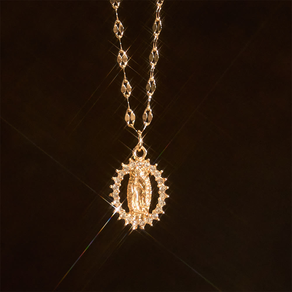 Christianartworkshop Oval Our Lady Necklace with Encircled Cubic Zirconia: Embody Her Tender Grace - image 1