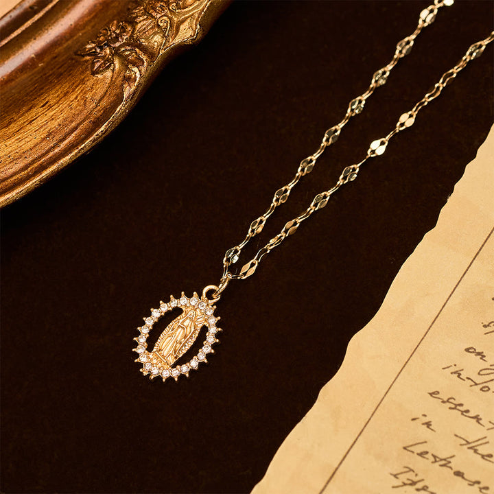 Christianartworkshop Oval Our Lady Necklace with Encircled Cubic Zirconia: Embody Her Tender Grace - image 4