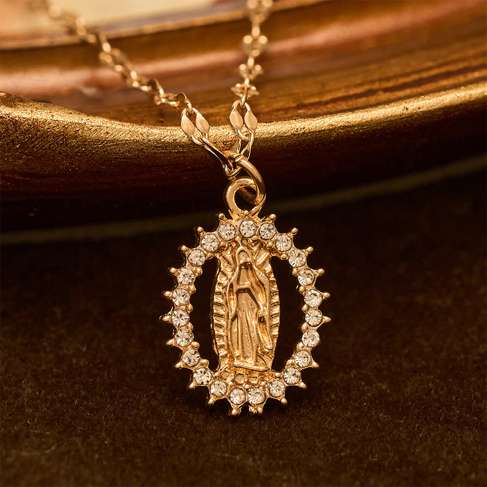 Christianartworkshop Oval Our Lady Necklace with Encircled Cubic Zirconia: Embody Her Tender Grace - Our Lady - image 0