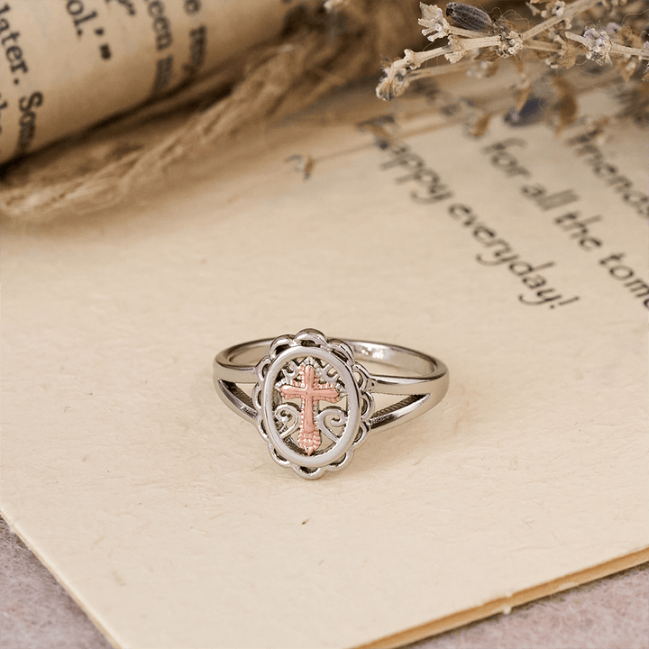 Christianartworkshop Dual - Tone Cross Ring: Silver & Rose Gold Filigree Faith Jewelry - image 4
