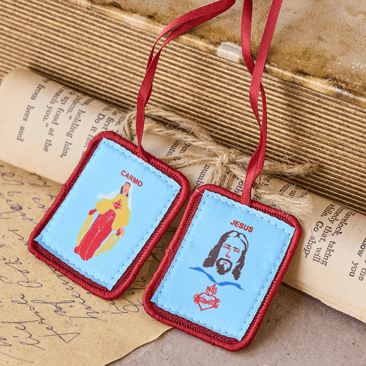 Christianartworkshop Red Catholic Scapular of Our Lady of Mount Carmels & Jacred Heart of Jesus - Scapular - image 0