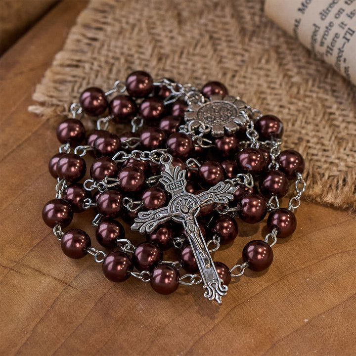 Brown Pearl Catholic Blessing Rosary  - image 4